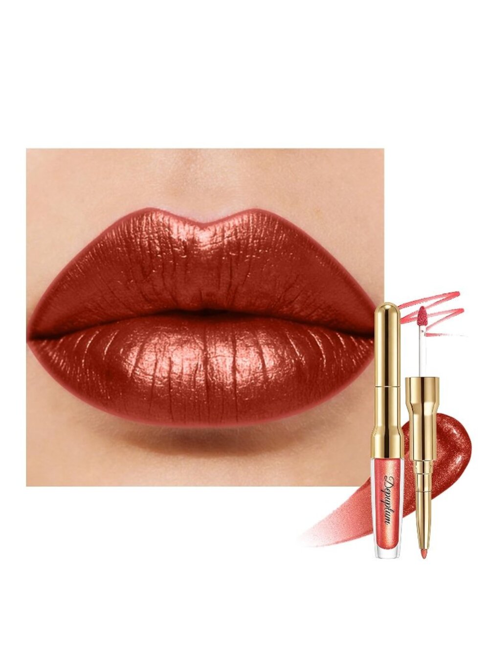 Women's GB28 Sahara Metallic 2-in-1 Glitter Long Lasting Lipstick & Lip Liner